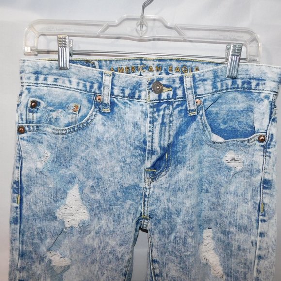 American Eagle Mens 28 x 32 Acid wash Distressed Destroyed FLEX Jeans - Picture 3 of 11